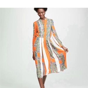 Orange Patterned Midi Dress
